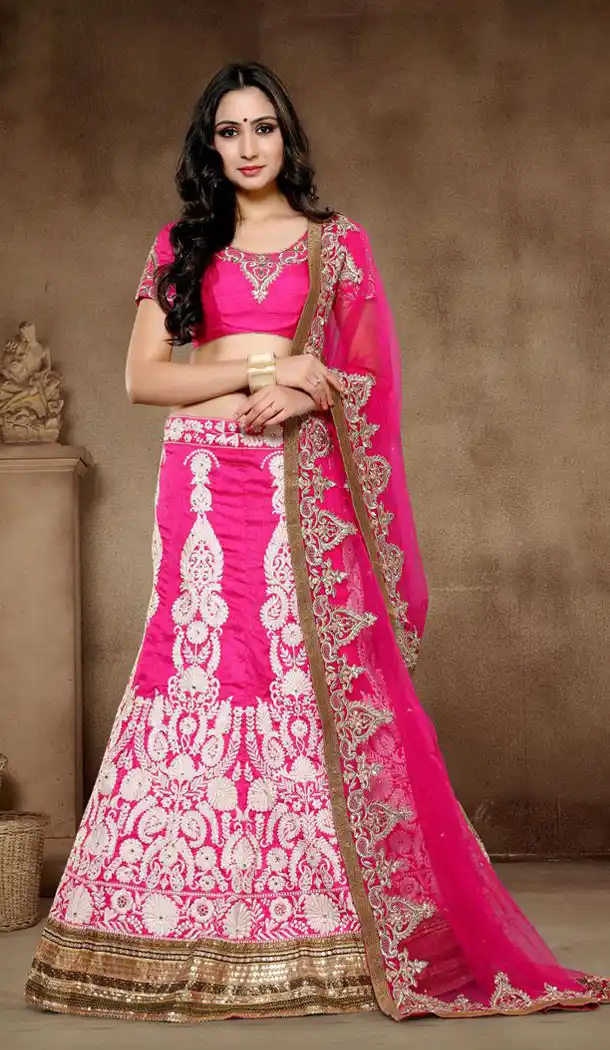 Deep Pink Color Pure Silk Circular Style Party Wear Lehenga Choli | FH560983598