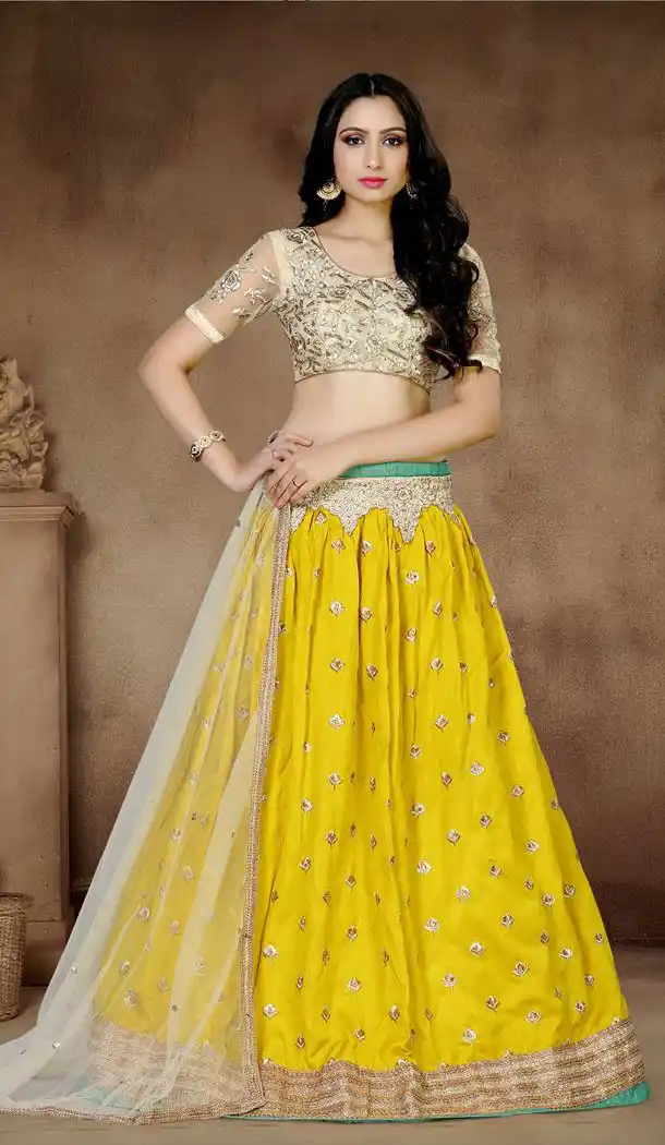 Yellow Color Pure Silk Circular Style Party Wear Lehenga Choli | FH560983600