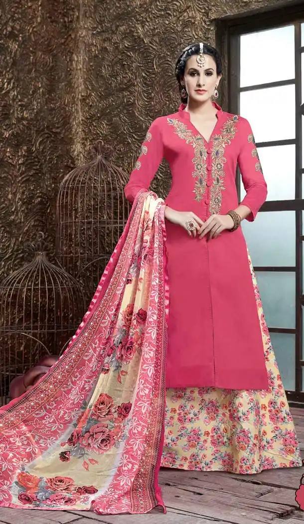 Pink Color Cotton Achkan Style Casual Wear Lehengs Kameez | FH561183618
