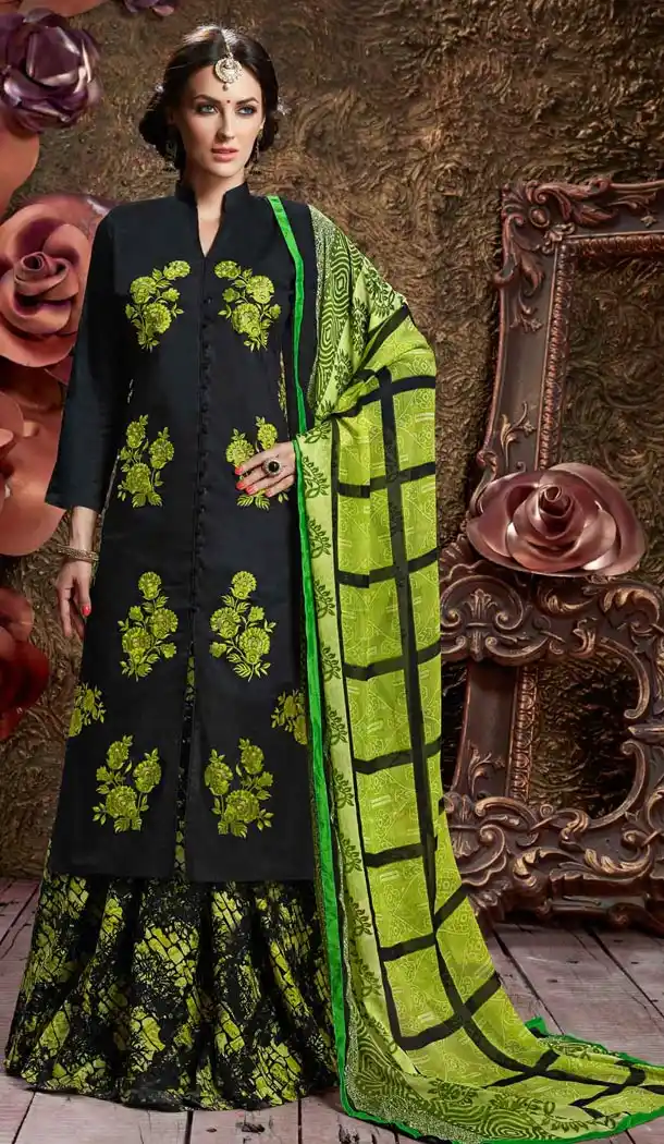 Black Color Cotton Achkan Style Casual Wear Lehengs Kameez | FH561183620