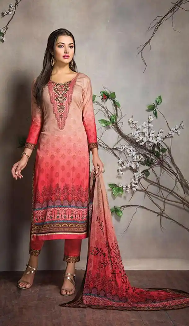 Crimson Color Cotton,Satin Straight Cut Narrow Pants Kameez | FH561383629