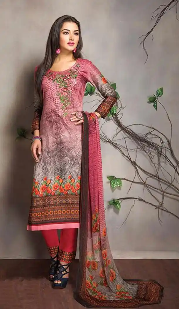 Salmon Color Cotton,Satin Straight Cut Narrow Pants Kameez | FH561383634