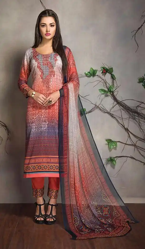Orange Color Cotton,Satin Straight Cut Narrow Pants Kameez | FH561383636