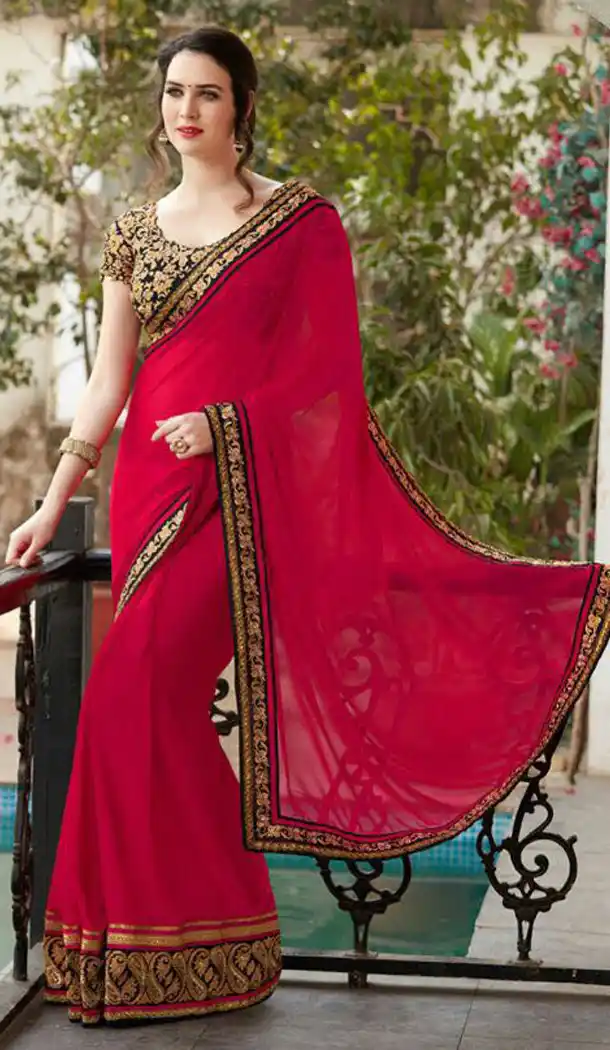 Deep Pink Color Georgette Party Wear Saree Blouse | FH561483653