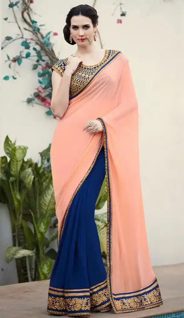 Navy Blue Color Georgette Party Wear Saree Blouse | FH561483654