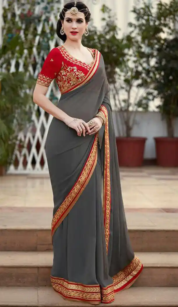Slate Grey Color Georgette Party Wear Saree Blouse | FH561483655