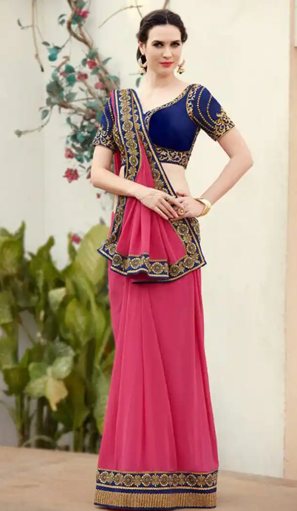 Pink Color Georgette Party Wear Saree Blouse | FH561483656