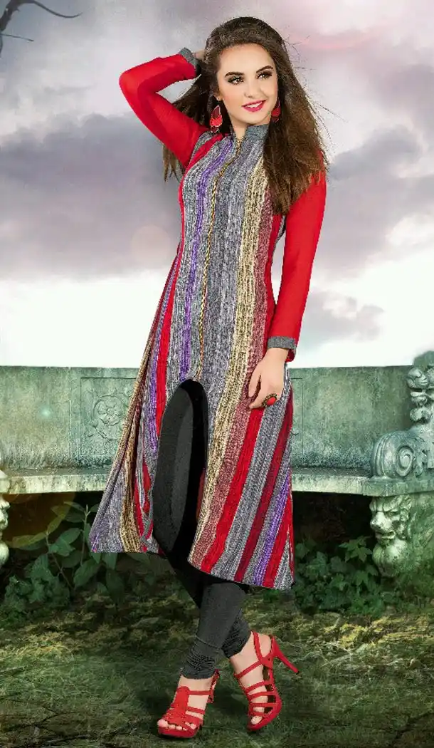Red Color Georgette Printed Achkan Style Readymade Kurti | FH561683658