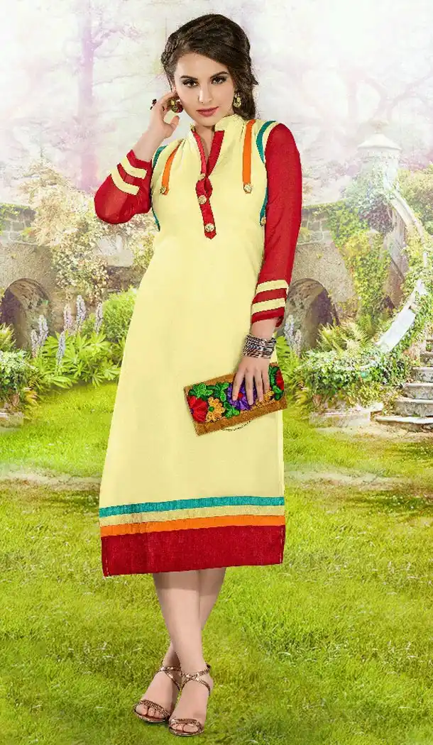 Yellow Color Georgette Printed Straight Style Readymade Kurti | FH561683668