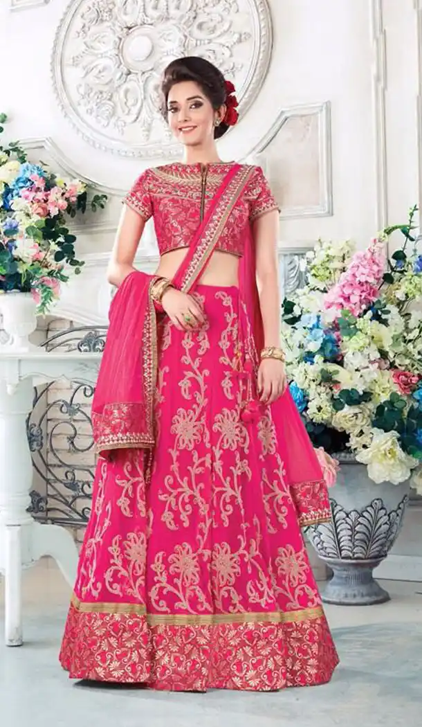 Deep Pink Color Silk Designer Lehenga Style Sarees | FH562083728