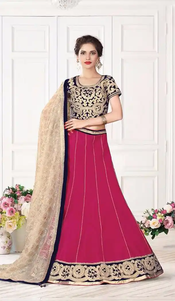 Deep Pink Color Silk Designer Lehenga Style Sarees | FH562083734