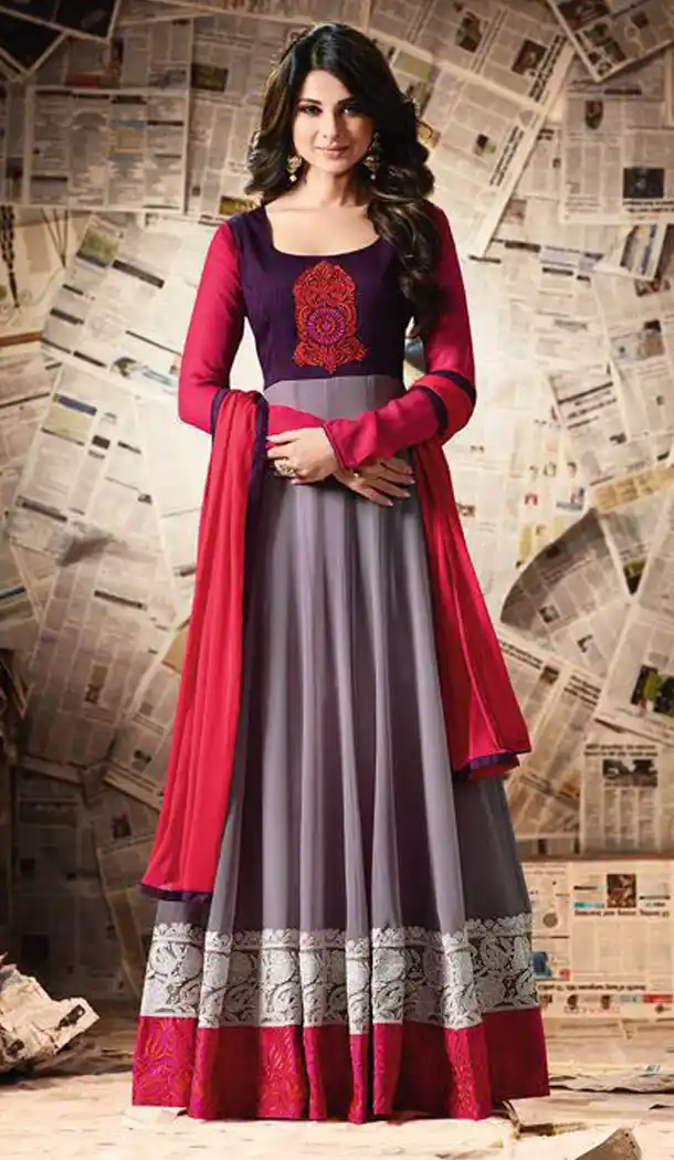 Slate Grey Color Georgette Embroidery Anarkali Style Churidar Kameez | FH562283750