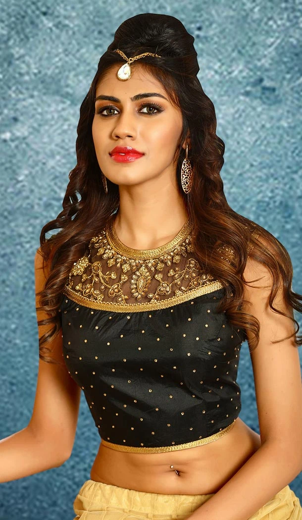 Black Color Net Designer Wear Readymade Round Neck Blouse | FH562683925