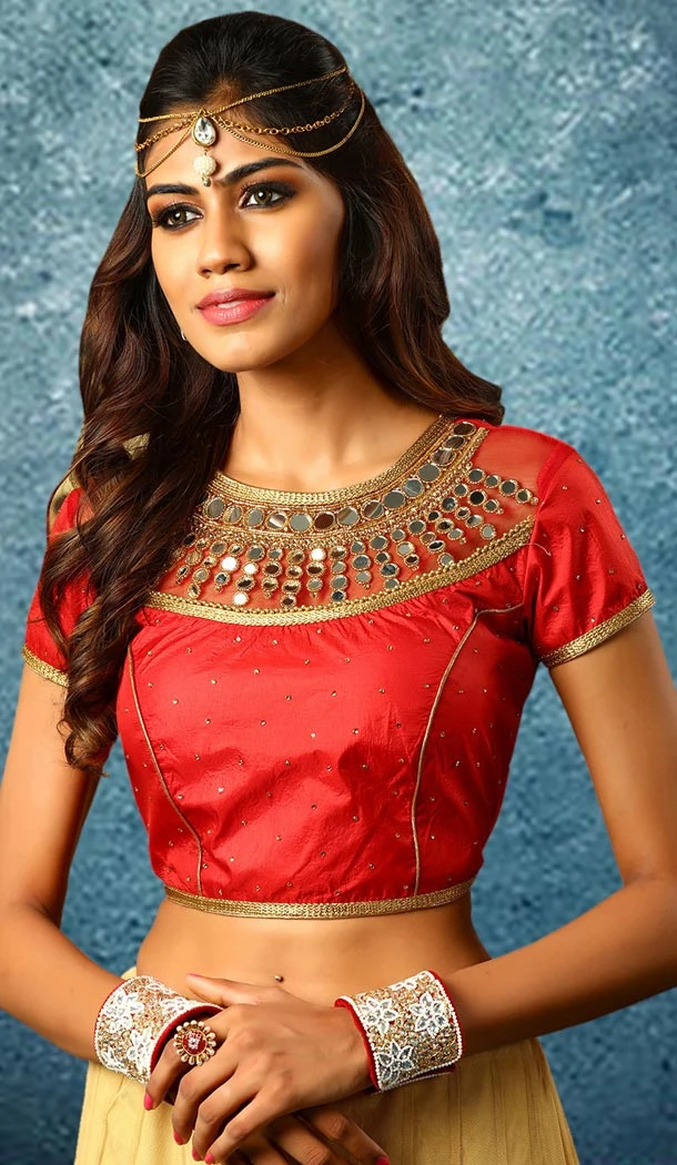 Red Color Net Designer Wear Readymade Round Neck Blouse | FH562683926