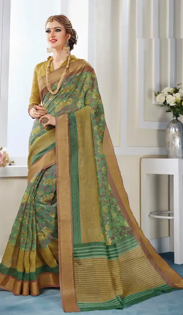 Aloe Vera Green Color Georgette Printed Casual Wear Sarees | FH562783799