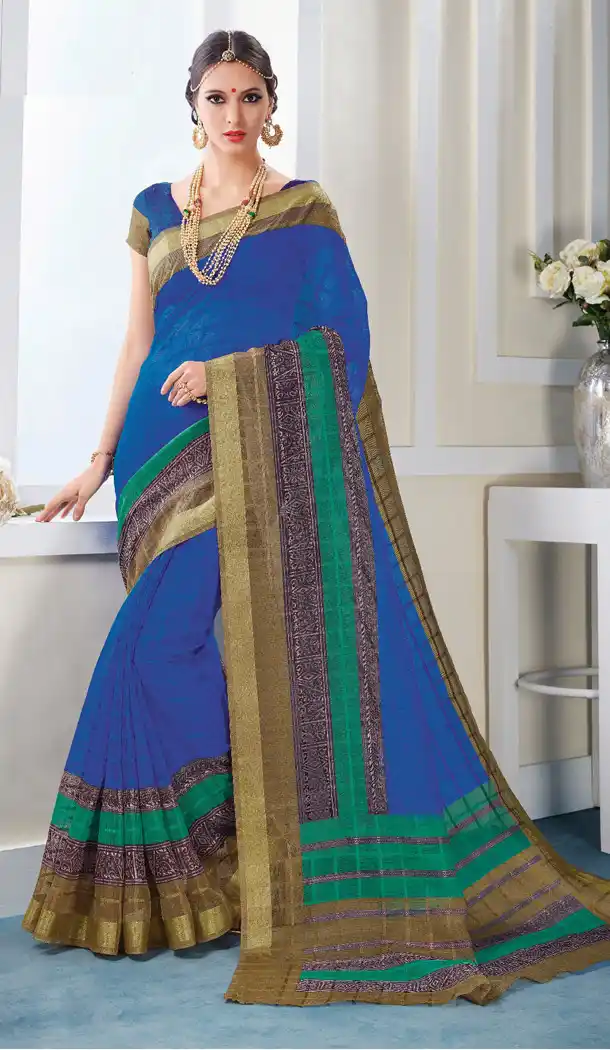 Blue Color Georgette Printed Casual Wear Sarees | FH562783800