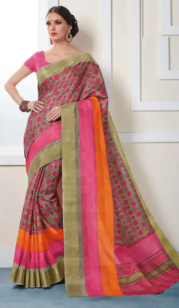 Grey Color Georgette Printed Casual Wear Sarees | FH562783801