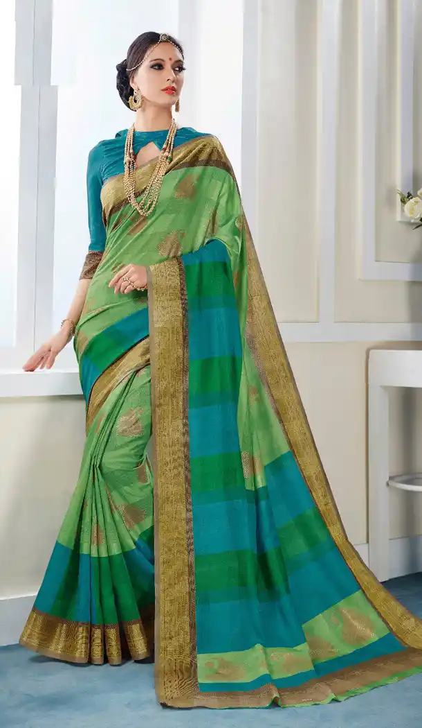 Parrot Green Color Georgette Printed Casual Wear Sarees | FH562783803