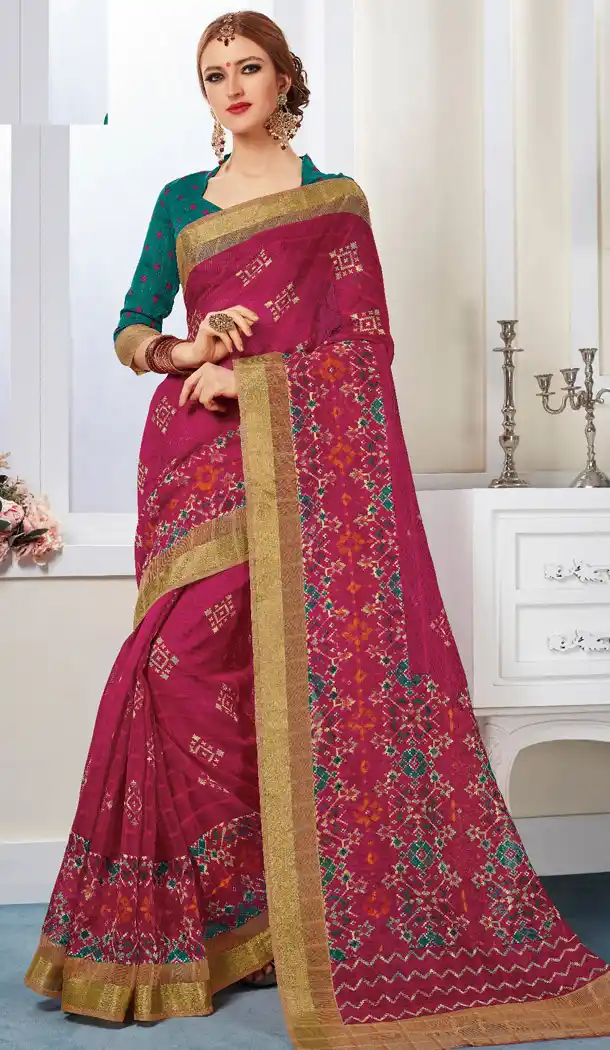 Deep Pink Color Georgette Printed Casual Wear Sarees | FH562783805