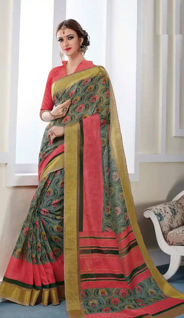 Slate Grey Color Georgette Printed Casual Wear Sarees | FH562783808