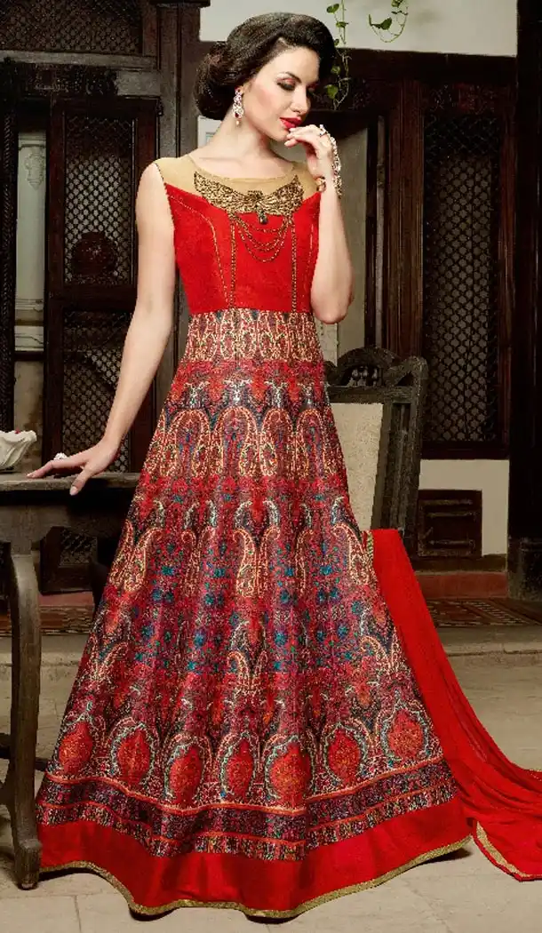 Red Color Silk Digital Print Long Pakistani Eid Festive Salwar Kameez | FH562883809
