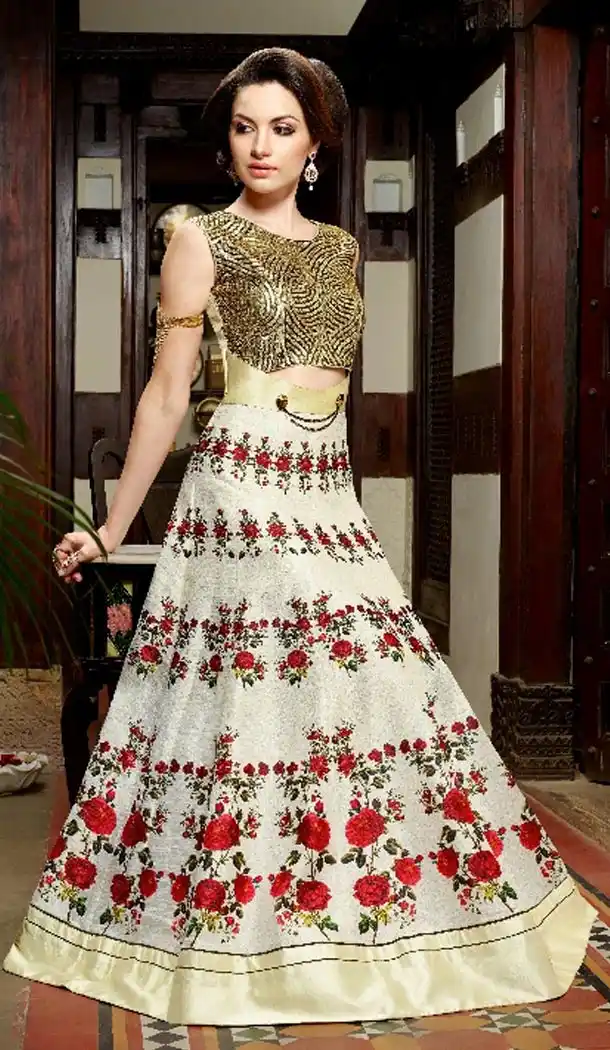 Off White Color Silk Digital Print Long Pakistani Eid Festive Salwar Kameez | FH562883811