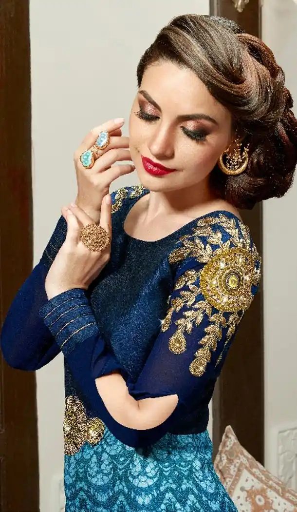 Blue Color Silk Digital Print Long Pakistani Eid Festive Salwar Kameez | FH562883813