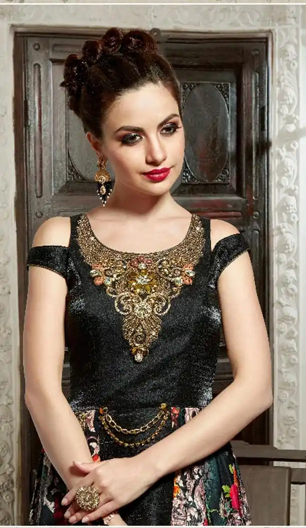 Black Color Silk Digital Print Long Pakistani Eid Festive Salwar Kameez | FH562883817