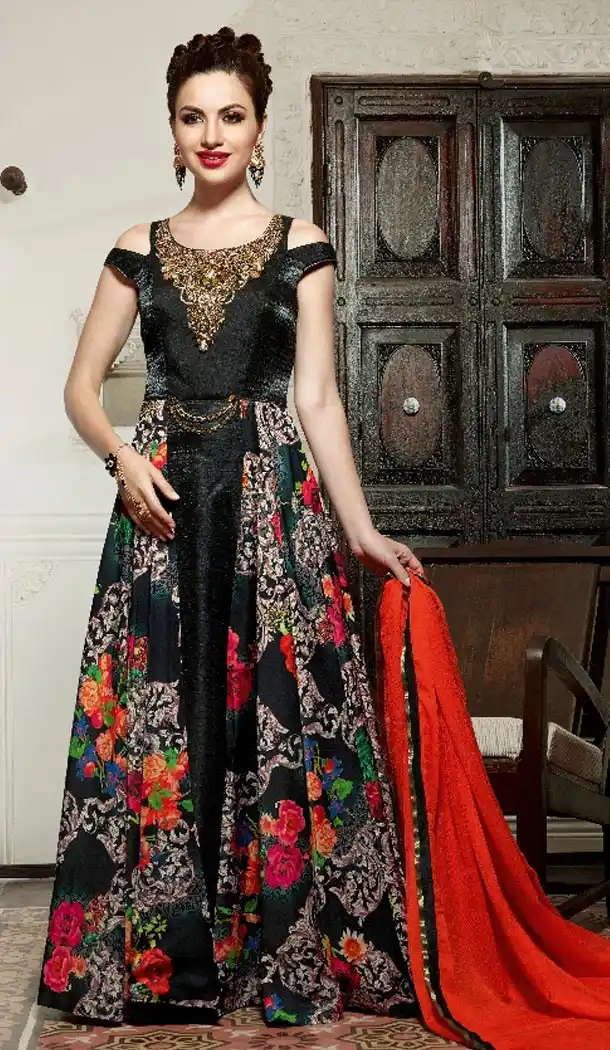 Black Color Silk Digital Print Long Pakistani Eid Festive Salwar Kameez | FH562883817