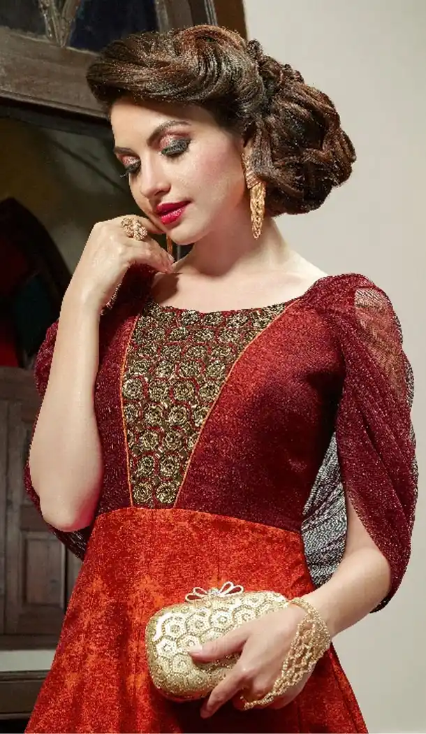 Maroon Color Silk Digital Print Long Pakistani Eid Festive Salwar Kameez | FH562883818