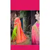 Parrot Green Color Dupioni Raw Silk Designer Half & Half Sari blouse | FH563083837