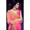 Parrot Green Color Dupioni Raw Silk Designer Half & Half Sari blouse | FH563083837