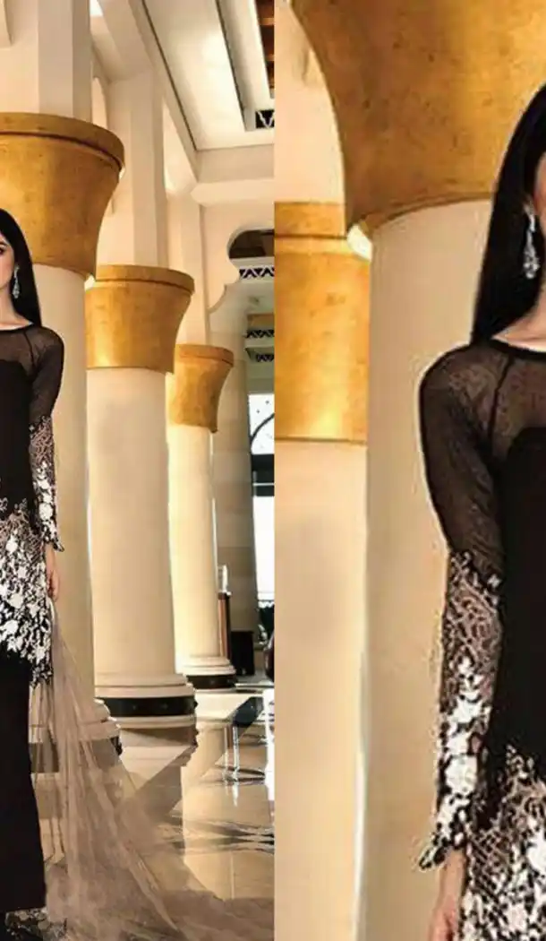 Black Color Georgette Embroidered Straight Cut Palazzo Suit | FH563183844