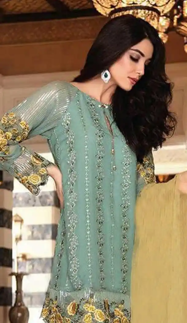 Grey Color Georgette Embroidered Straight Cut Palazzo Pants Suit | FH563183846
