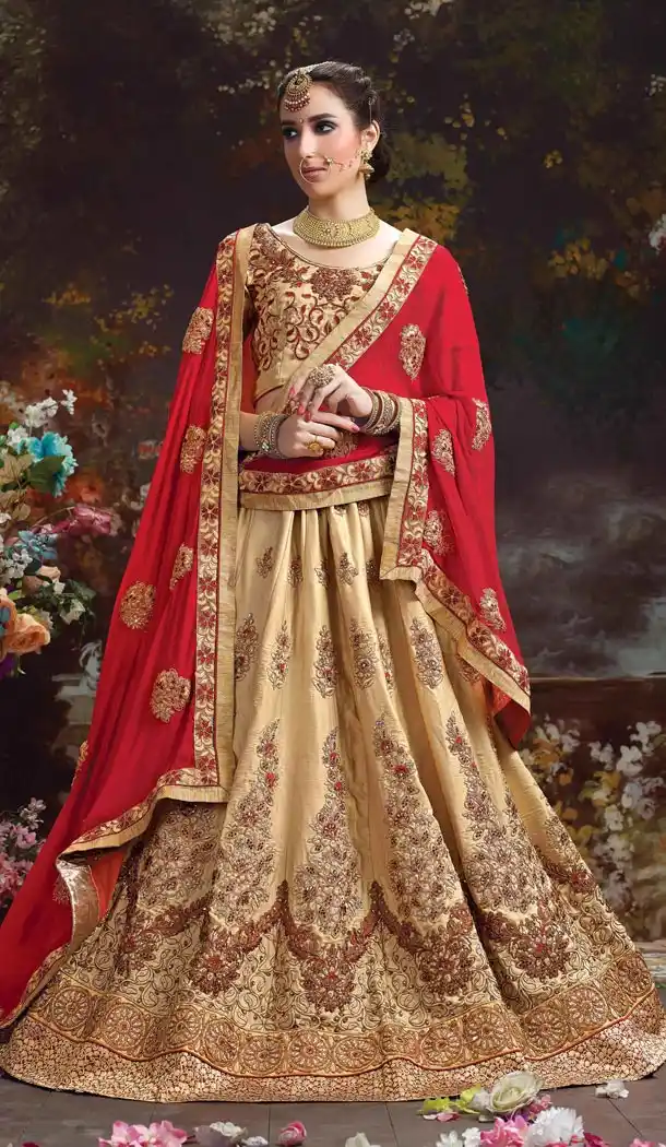 Tan Brown Color Silk Embroidered Traditional Circular Lehenga Choli | FH564584022