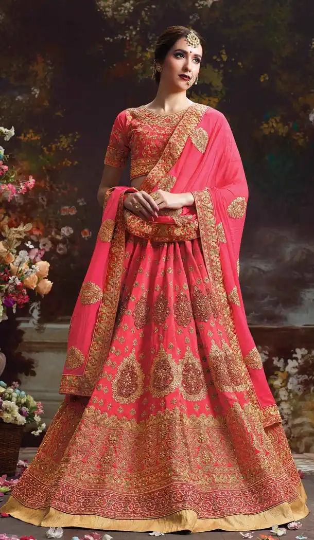 Deep Pink Color Silk Embroidered Traditional Circular Lehenga Choli | FH564584023