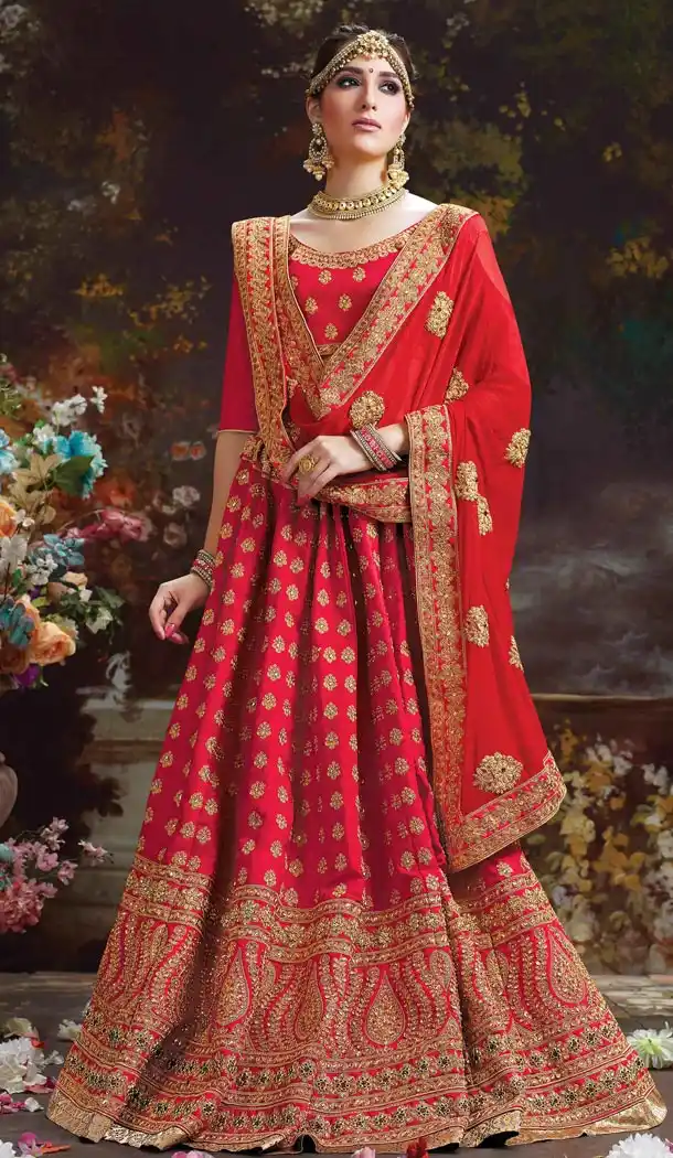 Pink Color Silk Embroidered Traditional Circular Lehenga Choli | FH564584025