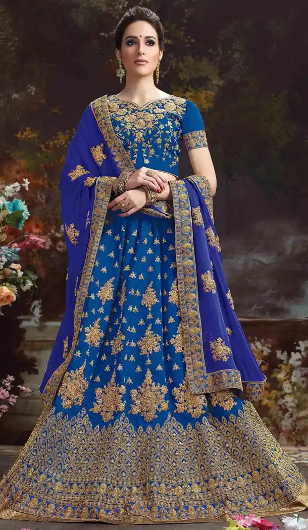 Blue Color Silk Embroidered Traditional Circular Lehenga Choli | FH564584026