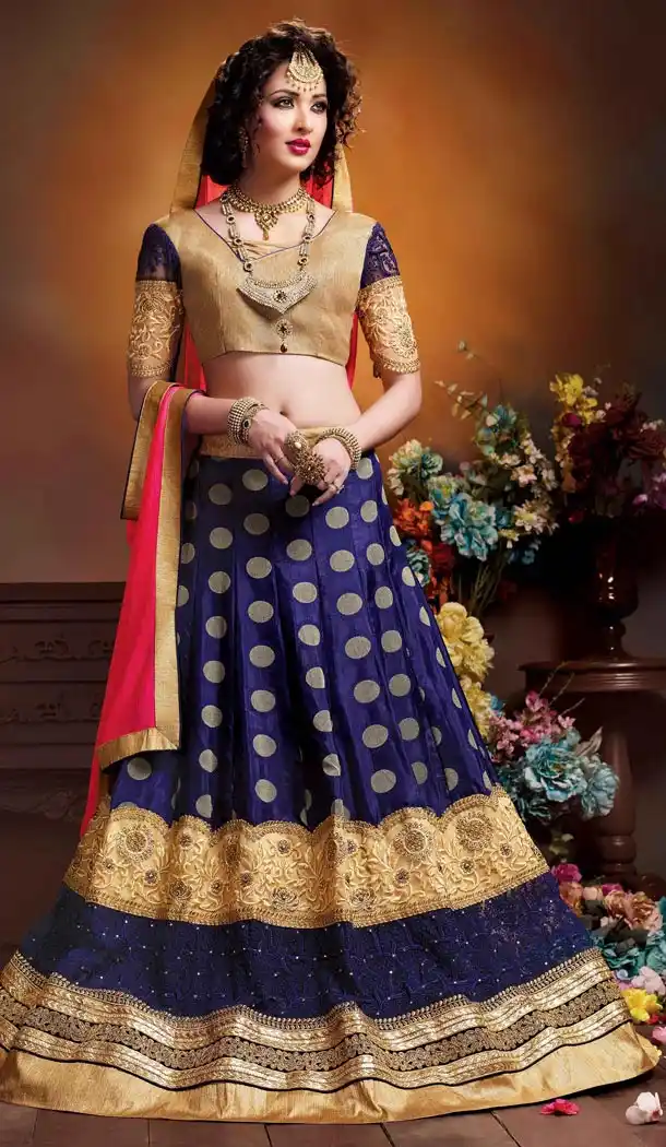 Crystals Stones Silk Blue Color Party Wear Circular Lehenga Choli | FH564684034