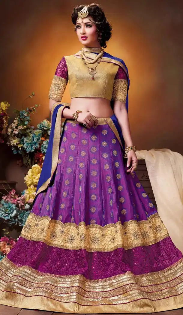 Crystals Stones Silk Purple Color Party Wear Circular Lehenga Choli | FH564684036