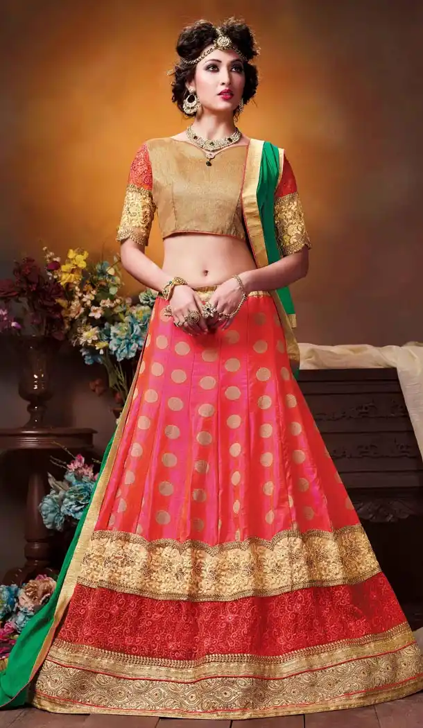Crystals Stones Silk Deep Pink Color Party Wear Circular Lehenga Choli | FH564684037