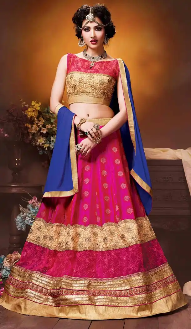 Crystals Stones Silk Deep Pink Color Party Wear Circular Lehenga Choli | FH564684041