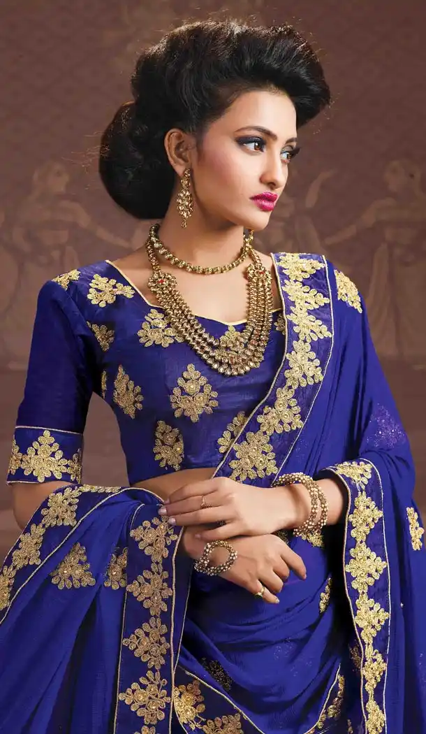 Embroidery Silk Blue Color Wedding Sangeet Lehengas Choli | FH564784043