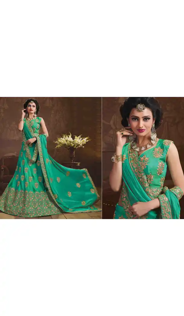 Embroidery Silk Green Color Wedding Sangeet Lehengas Choli | FH564784044