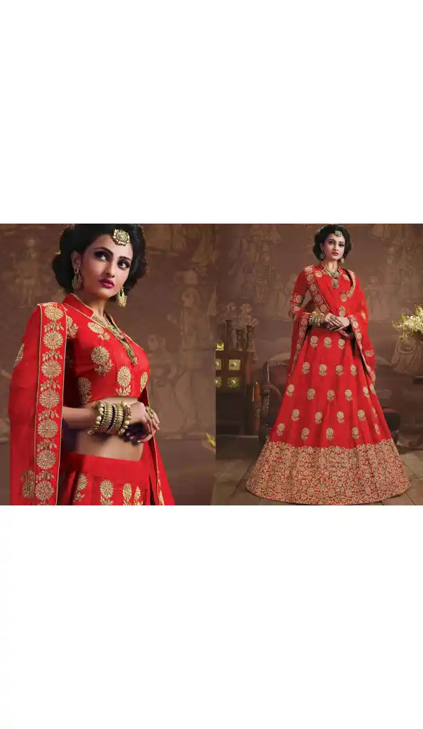 Embroidery Silk Red Color Wedding Sangeet Lehengas Choli | FH564784048