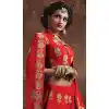 Embroidery Silk Red Color Wedding Sangeet Lehengas Choli | FH564784048