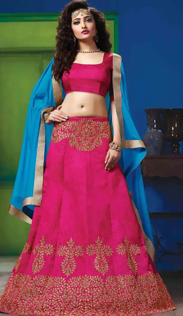 Deep Pink Color Silk Embroidery Work Indian Festival Wear Lehengas Choli | FH564984067