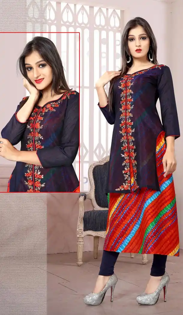 Maroon Color Cotton Embroidery Straight Style Readymade Kurtis | FH565284090