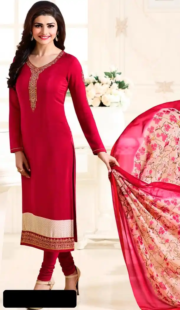 Deep Pink Color Georgette Straight Cut Style Casual Salwar Kameez | FH565384100