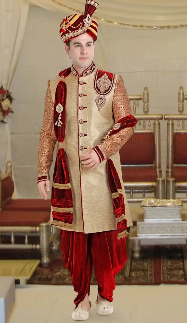 Tan Brown Color Brocade Designer Wedding Men Sherwani | FH565684137